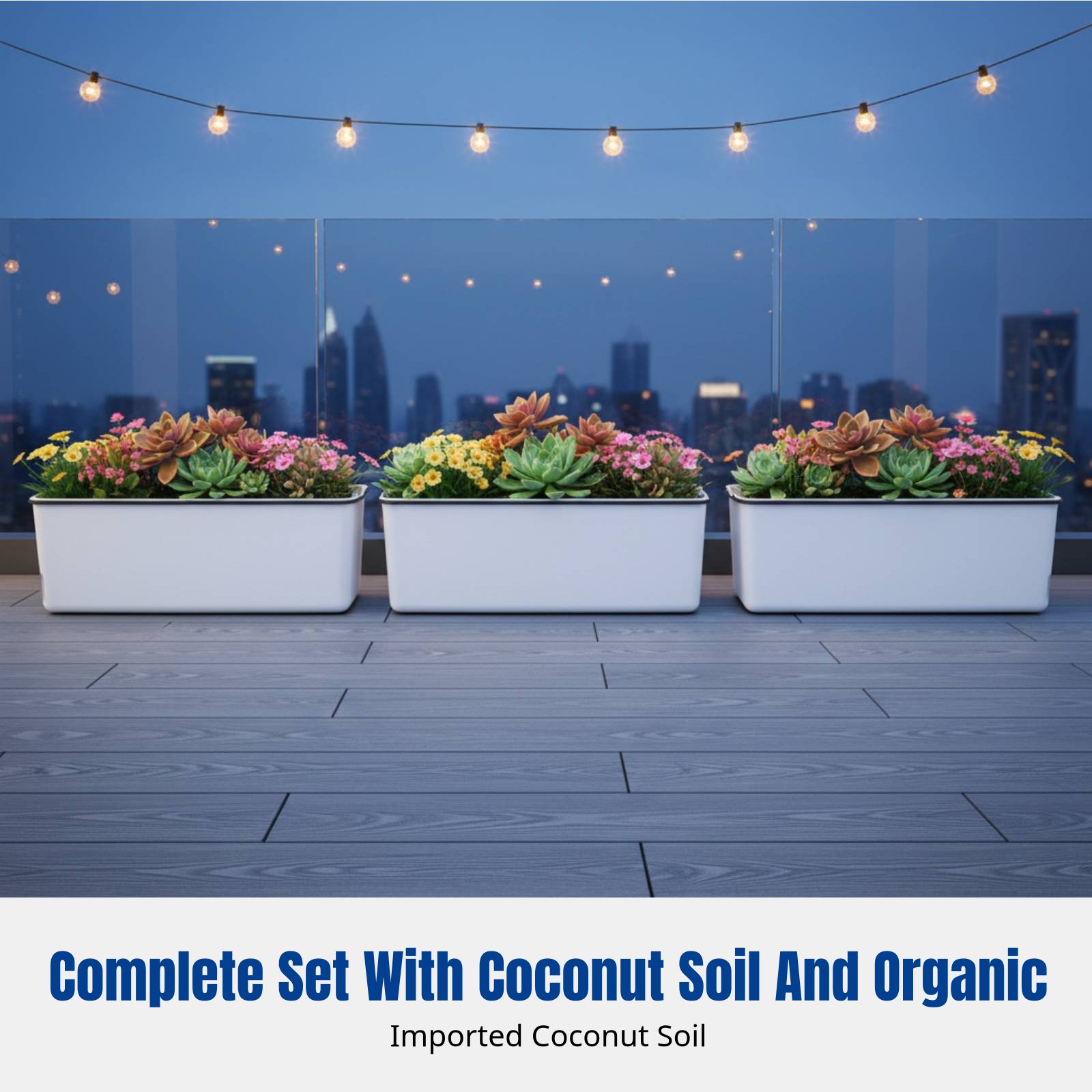 Self-Watering Planter - وعاء زهور معلق للشرفة مستطيل الشكل