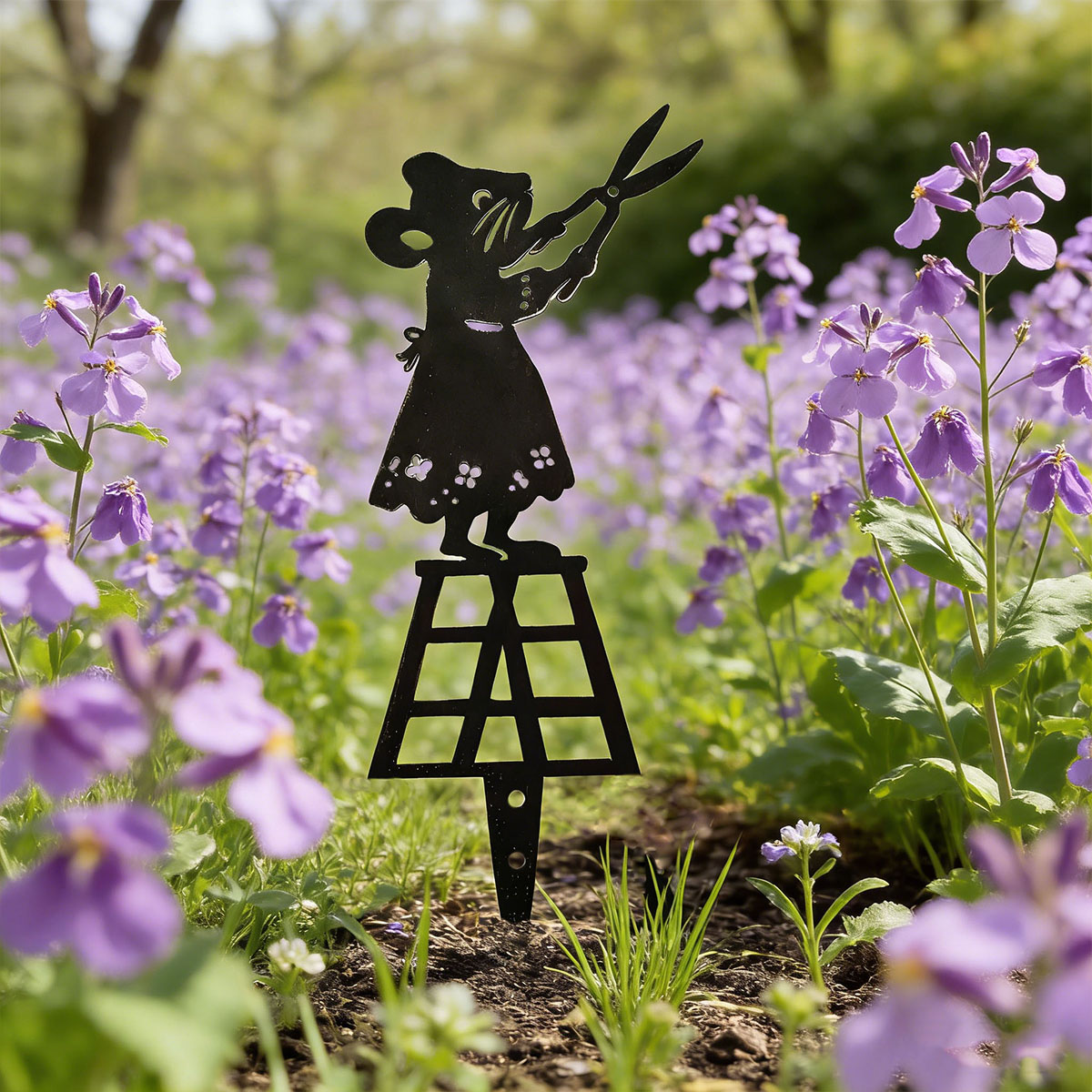 Gardening Tools Combo - عمود حديقة معدني بتصميم خطوط سوداء،
