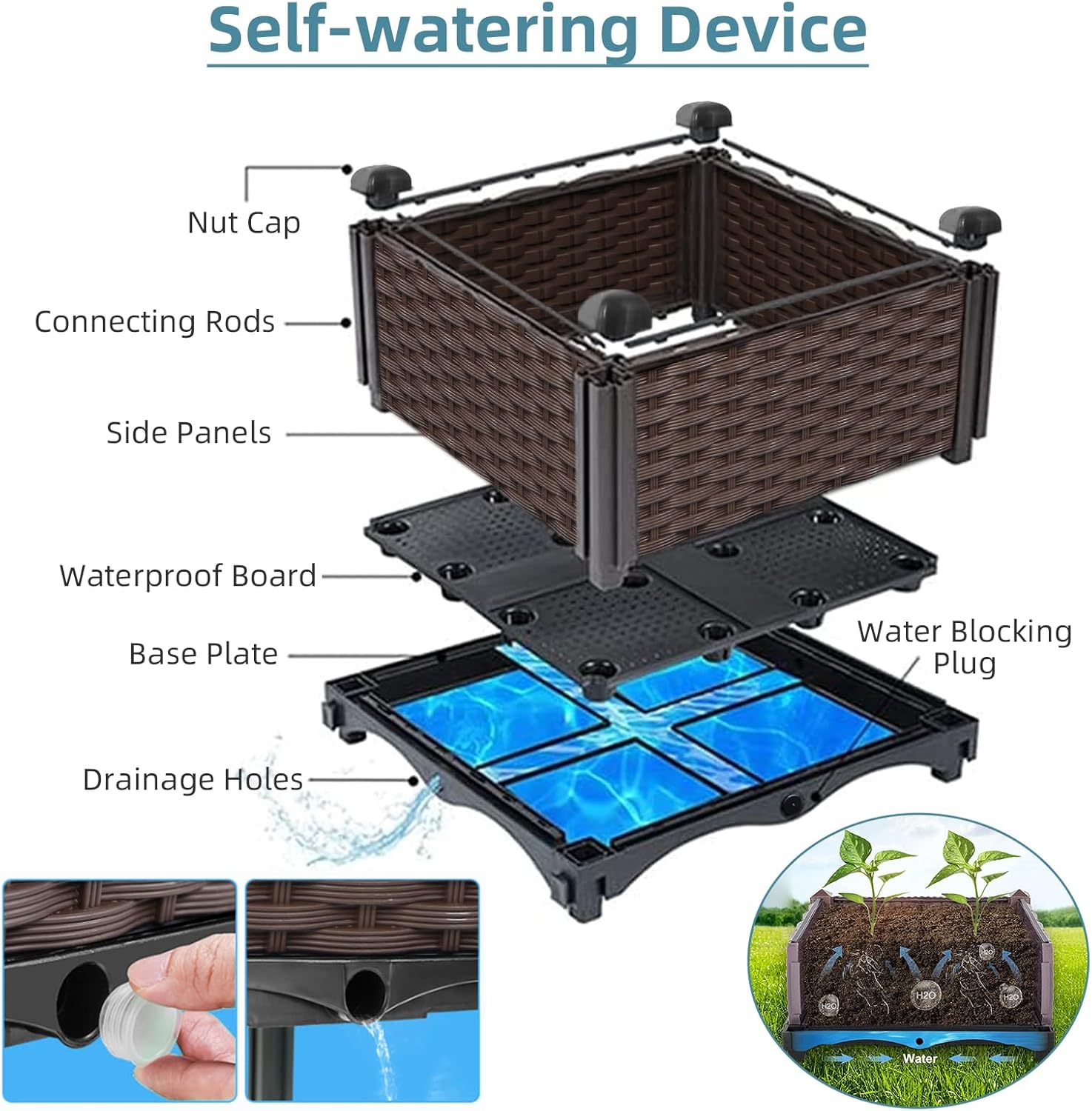 أحواض زراعة خارجية من الروطان، - مراجعة Self-Watering Planter وسعره